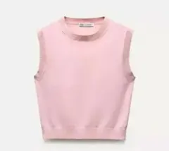 ノースリーブニットトップス ピンク