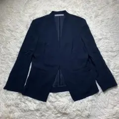 【美品】大きいサイズ セオリーリュクス ノーカラージャケット 42 ネイビー