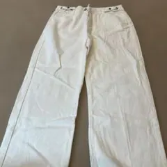 ホワイト ワイドレッグデニム パンツ