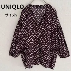 ユニクロ UNIQLO プリントVネックボリュームスリーブブラウス 7分袖 花柄