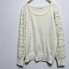 レディース　アイボリー 花柄刺繍 ニットセーター 長袖