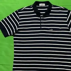 ●クロコダイル●ポロシャツ M ネイビー ホワイト 半袖 ゴルフ ワニ ボーダーのサムネイル