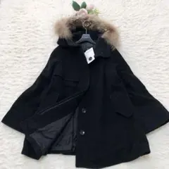 新品タグ付✨アンタイトル　2wayタヌキファー付きポンチョ風ロングコート　黒　2