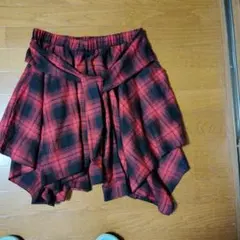 赤黒チェック柄 フレアミニスカート ウエストゴム