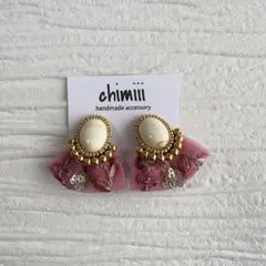 No.1107 ビーズ刺繍　インド刺繍リボン　ピアス イヤリング