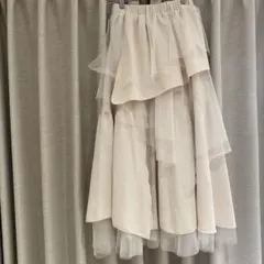 春　通勤　ロングスカート ベージュ　ウエストゴム　カジュアル　clear F