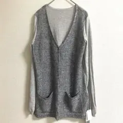 新品タグ付　blanchir noir【L】グレー Vネック ニットカーディガン