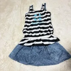 ストライプ柄 デニムスカート風　160cm 水着　女の子　即日発送　送料無料
