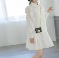 GRL パワショルティアードシャツワンピース iZ289 白