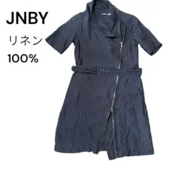 JNBY リネン100% ミニワンピース ネイビー アシンメトリー ジップのサムネイル
