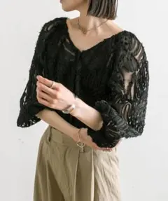【新品】mysticジャガードブラウス　ブラック