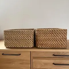 無印良品　重なるラタン長方形バスケット・中　２個セット