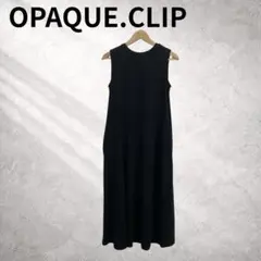 オペークドットクリップ ノースリーブワンピース 黒 M ロング丈