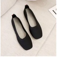 ニットパンプス フラットシューズ 黒のサムネイル