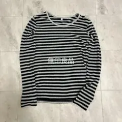 【無印良品】 ボーダーカットソー 良品計画 クルーネック カットソー グレー M