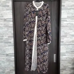 ペイズリー柄長袖シャツワンピース