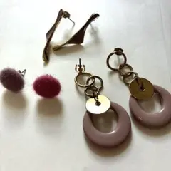 ピアス3点まとめ売りピンクパープル系