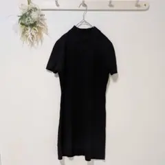 ZARA 【M】 ニットワンピース 半袖 モックネック ミニ丈 きれいめ 黒