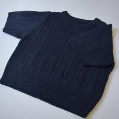 ネイビー ケーブル編み 半袖ニット