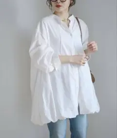 CIAOPANIC TYPYアソート柄裾バルーンチュニックブラウス ホワイト