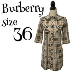 【高級】BURBERRY バーバリー ノバチェック シャツ ワンピース 36
