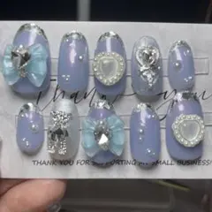 【オーダー】ガラスフレンチ×リボン ブルー