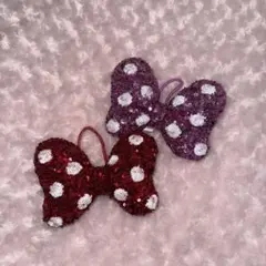 ディズニー ミニー リボン ヘアゴム ドット柄 キラキラ 赤　ピンク セット