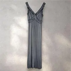 美品【CKM】ボーダーマキシ丈ワンピース(M)シャーリング リゾート快適◎