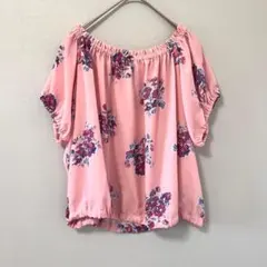 ◉CECIL McBEE　オフショルシフォンカットソー　半袖　M　ピンク×花柄