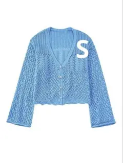 【ZARA】ビジューボタンニットカーディガン　ライトブルー　Sサイズ