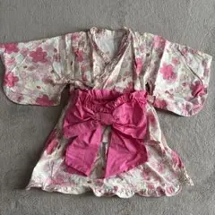 ベビー 甚平 ワンピース 花柄 ピンク 帯付き 3点セット