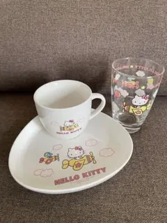 【未使用】ハローキティ 2004年製 レトロ 食器3点セット プレート コップ