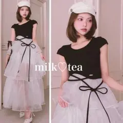 新品タグ付 ダーリッチ ボリュームティアードリボンロングワンピース F ブラック