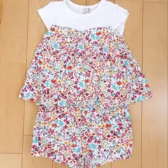 【美品】プティマイン　花柄トップス　ショートパンツ セットアップ　100㎝