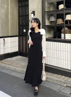 Anmile ショルダーリボンニットワンピース