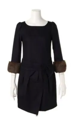 【未使用】袖ファー　リボン　ワンピース【美品】