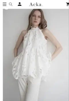 acka flower lace gather tops ブルー - メルカリ