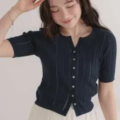 アイレットニットハーフスリーブトップス ネイビー　Mのサムネイル