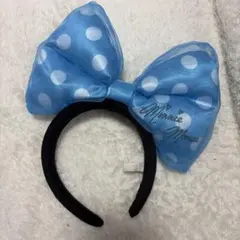 カチューシャ　ディズニー　ミニー　水色　リボン　デカリボン
