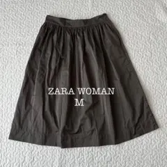 ザラウーマン フレアスカート ひざ丈 チャコールグレー M 通勤 上品 ZARA