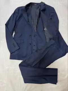 SUIT SELECT スーツ　3ピース　ネイビーブルー　AB6 チェック柄