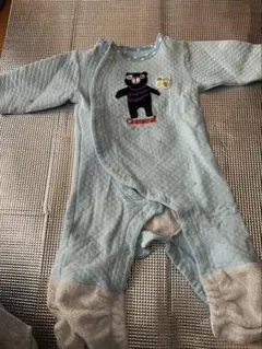 水色 クマ刺繍 ロンパース 80サイズ