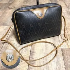 本物☆クリスチャンディオール ロゴ ハニカム柄 レザー ミニショルダーバッグ 黒