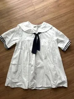 セーラー襟ストライプ袖ワンピース 130cm