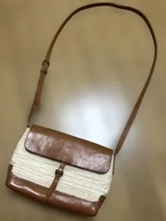 genten ゲンテン リネン✖️レザーショルダーバッグ