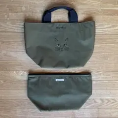 ミュベール♣︎MUVEIL♣︎トートバッグ&保冷バッグ♣︎カーキ♣︎猫♣︎2点セット♣︎新品