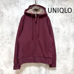【UNIQLO】フルジップパーカー 裏地ボア 赤 L 起毛 ポケット