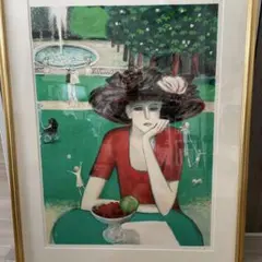 宮本薫　女性と黒猫の絵画「憩いの時」 宮本薫 女性と黒猫の絵画「憩いの時」 - メルカリ