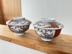 古伊万里 錦絵 金彩 蓋付き茶碗 飯茶碗 茶碗 2客 鳳凰 アンティーク ①