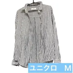 値下げ中　ユニクロ　長袖　ストライプシャツ　麻100%